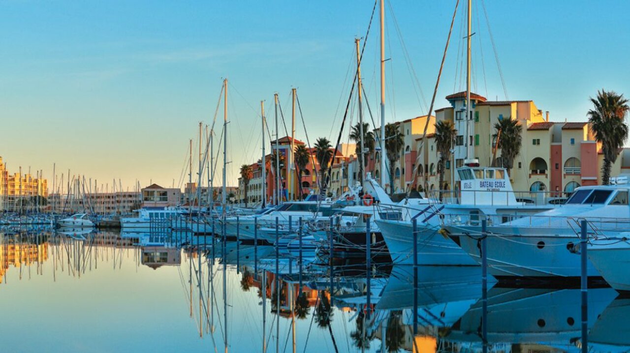 Moored boats, marina, VAGUES OCEANES Marinette in Ste Marie La Mer (66).