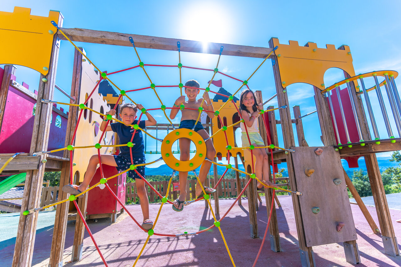 Playground, children climbing at CAPFUN Merle Roux campsite, Baix (07).