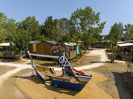 Pirate ship playground for children at CAPFUN Mer et Soleil campsite, Cap d'Agde.
