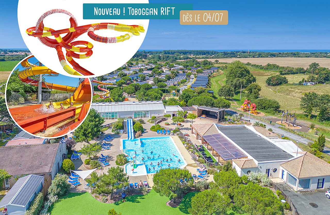 New Toboggan Rift and outdoor pool at VAGUES OCEANES Micheli�re campsite, Givrand.