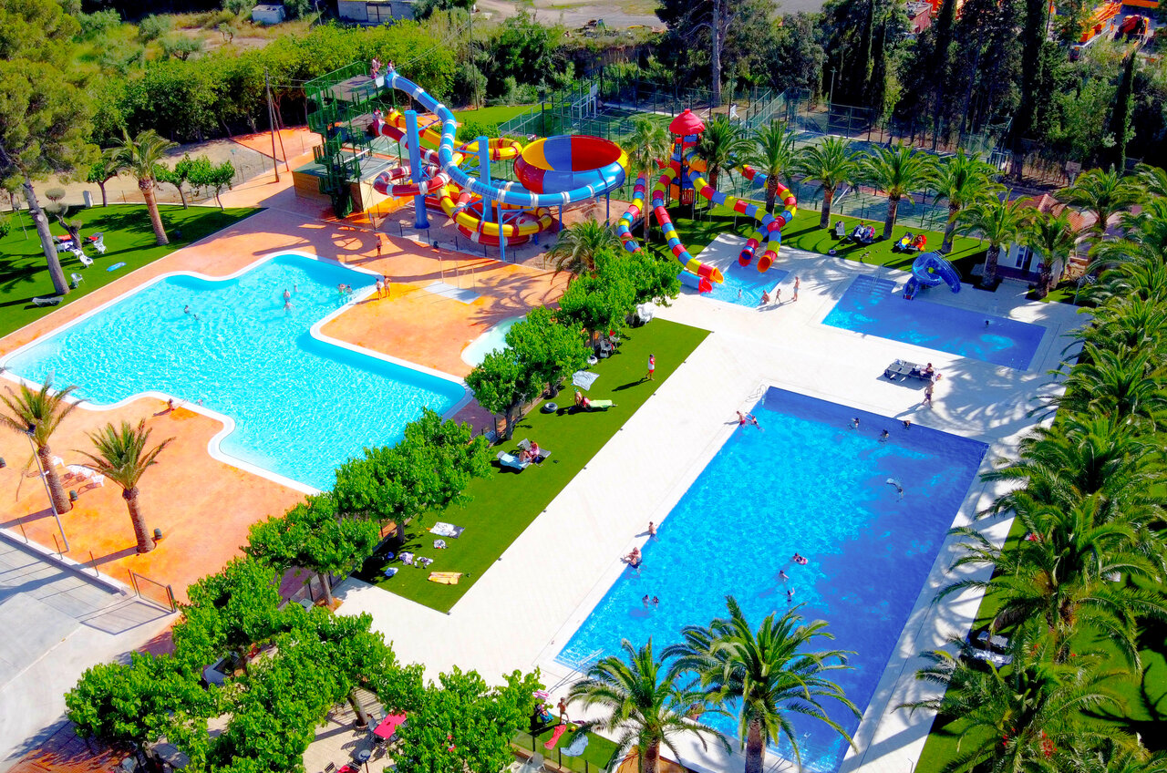 Outdoor pools with colorful water slides at CAPFUN Mirmanda campsite in Cambrils - Vinyols i els Arcs (43).
