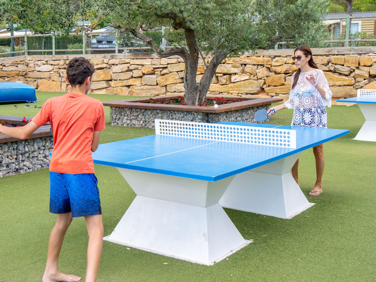 Table tennis, child, adult at CAPFUN Montblanc Park campsite in Montblanc (43).