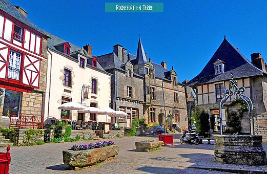 Historic square of Rochefort-en-Terre, charming village in Brittany.