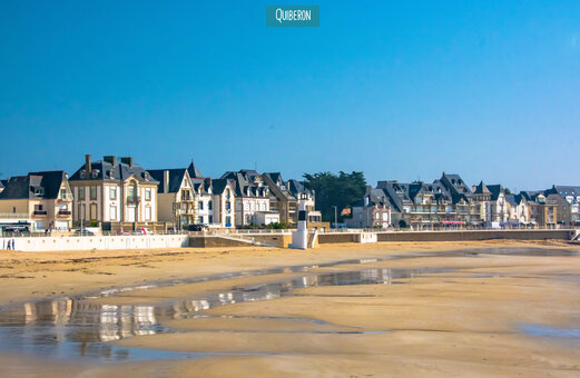 Beach and seafront of Quiberon, a town to visit in Brittany.