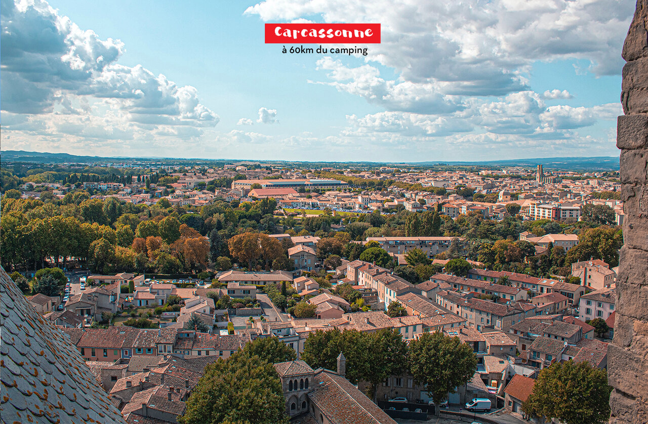 Aerial view of medieval Carcassonne, a historic site near the campsite.