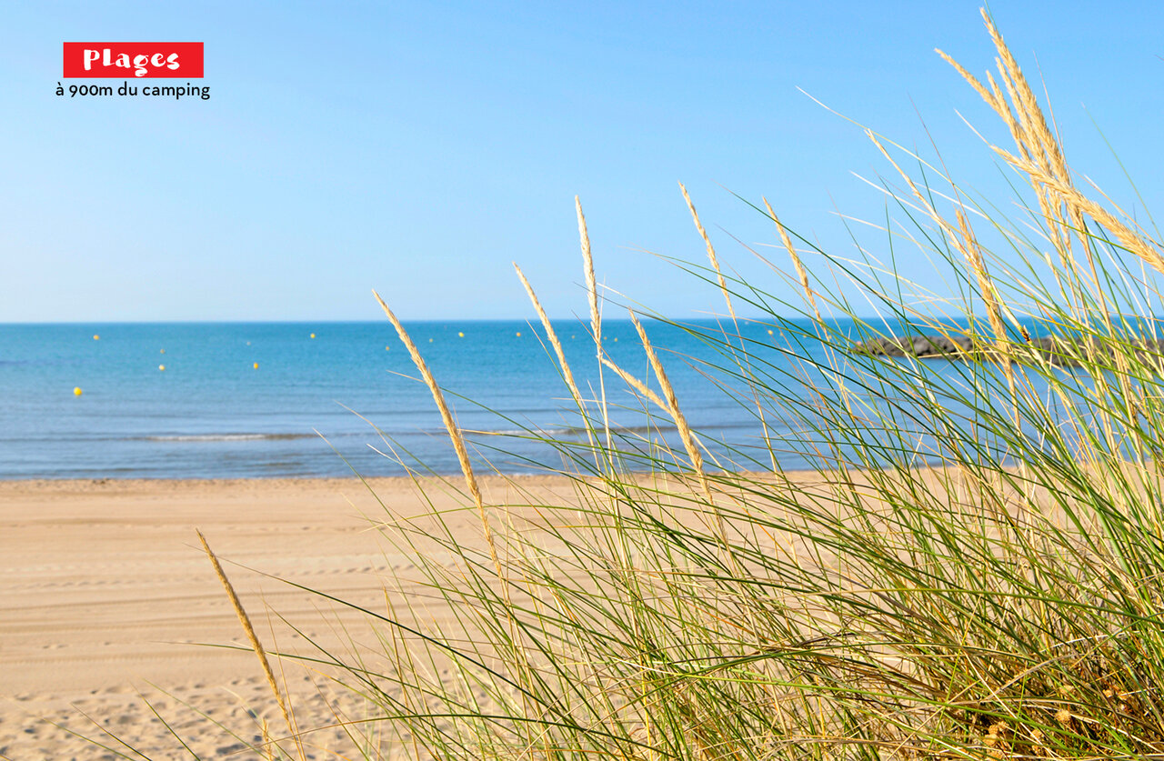 Fine sandy beach, sea, dunes at CAPFUN Ondines campsite in Vias Plage (34).