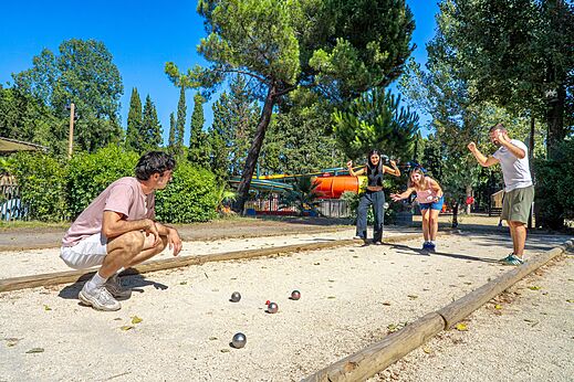 Lively petanque court with family at CAPFUN Or campsite, La Grande Motte.