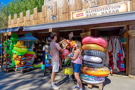 Campsite bazaar and grocery store at camping CAPFUN Or in La Grande Motte (34).