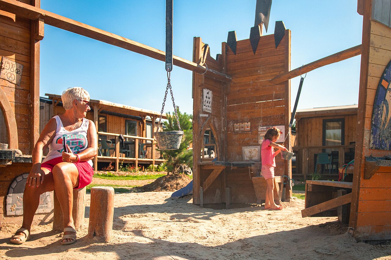 Wooden playground for children, camping CAPFUN Pachy in FOSSES LA VILLE.