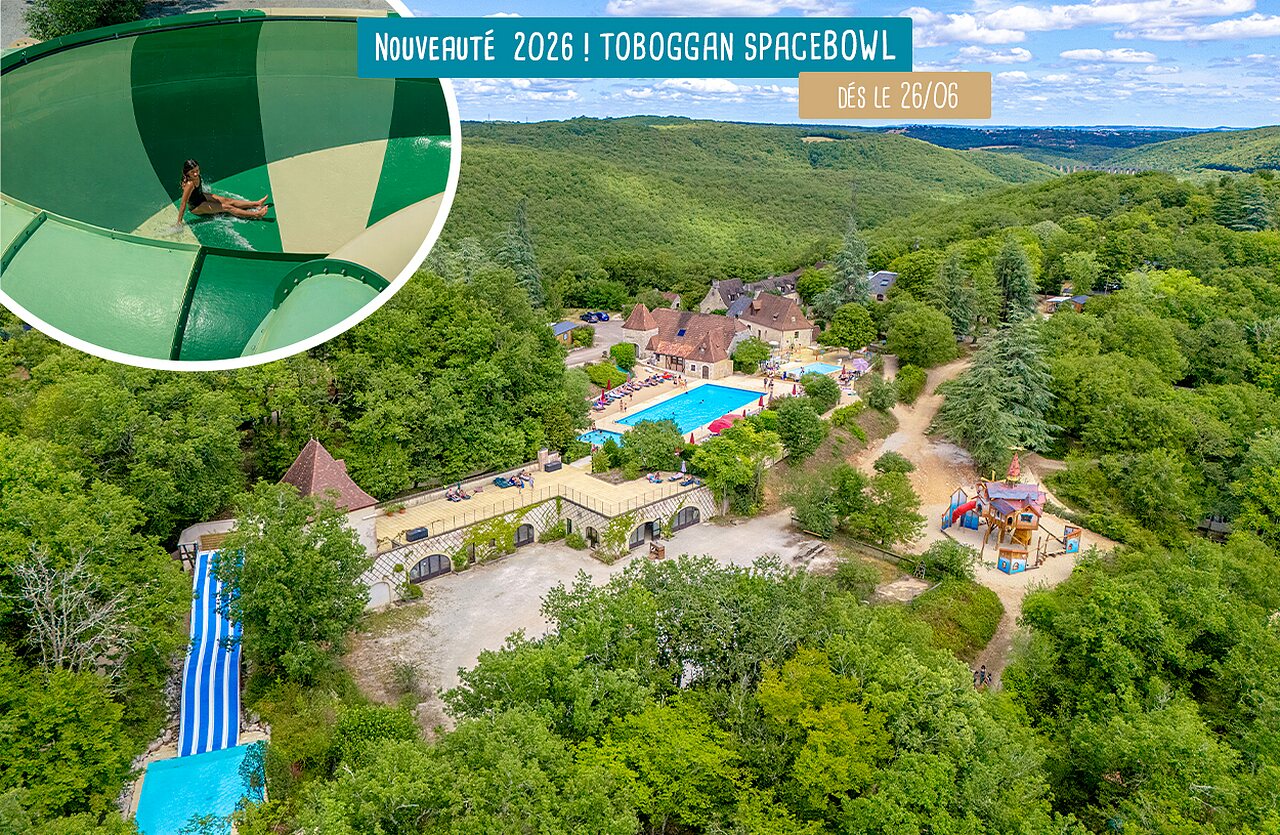 Swimming pool, waterslide at VAGUES OCEANES Paille Basse campsite in Souillac (46).