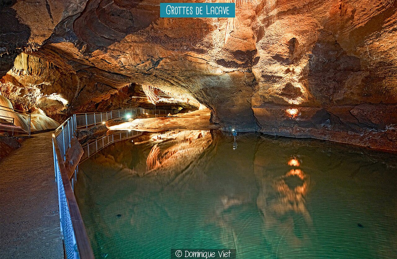 Lacave Caves with underground lake and path, to visit near Souillac.