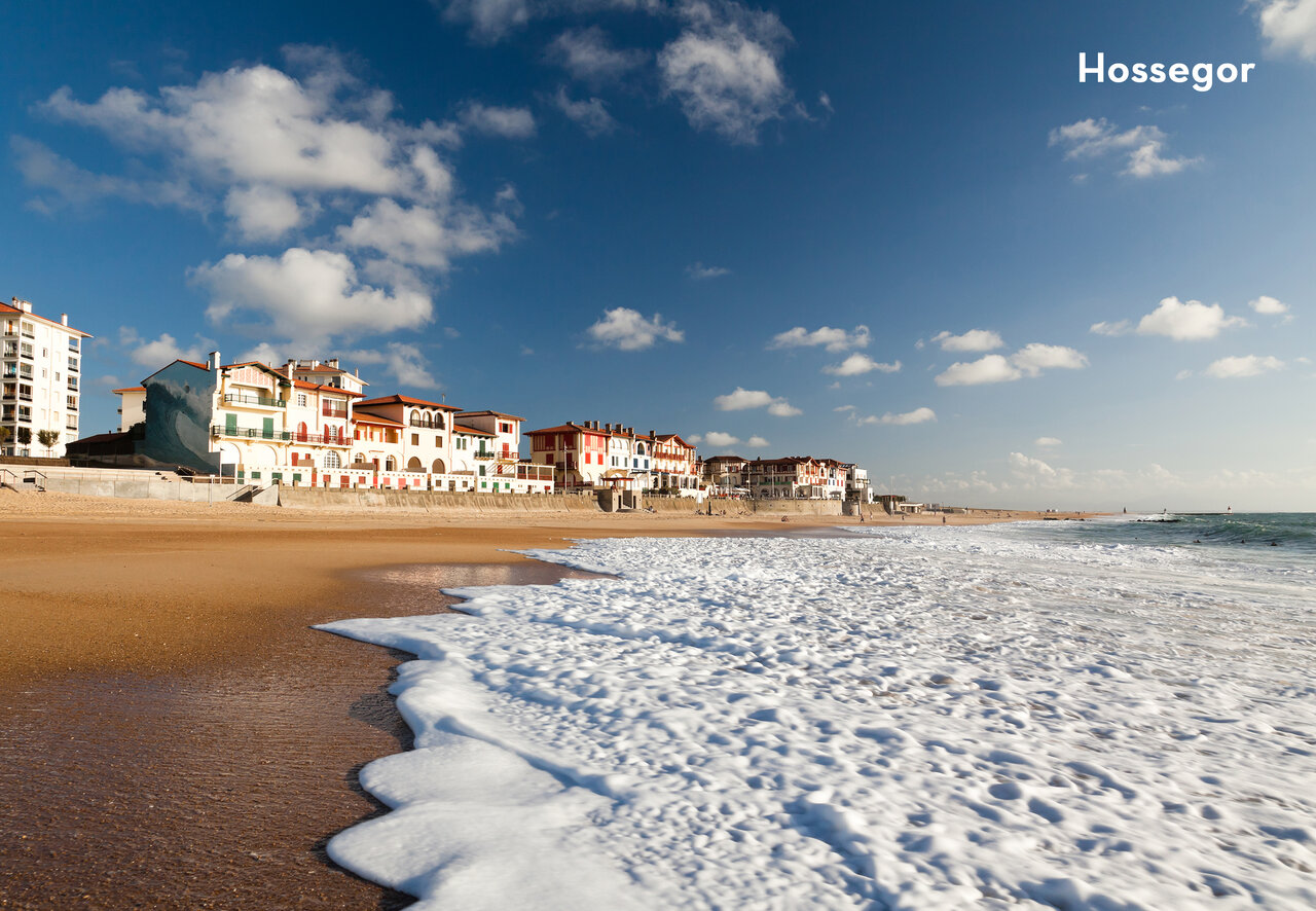 Hossegor beach with typical buildings, a place to visit near the campsite.