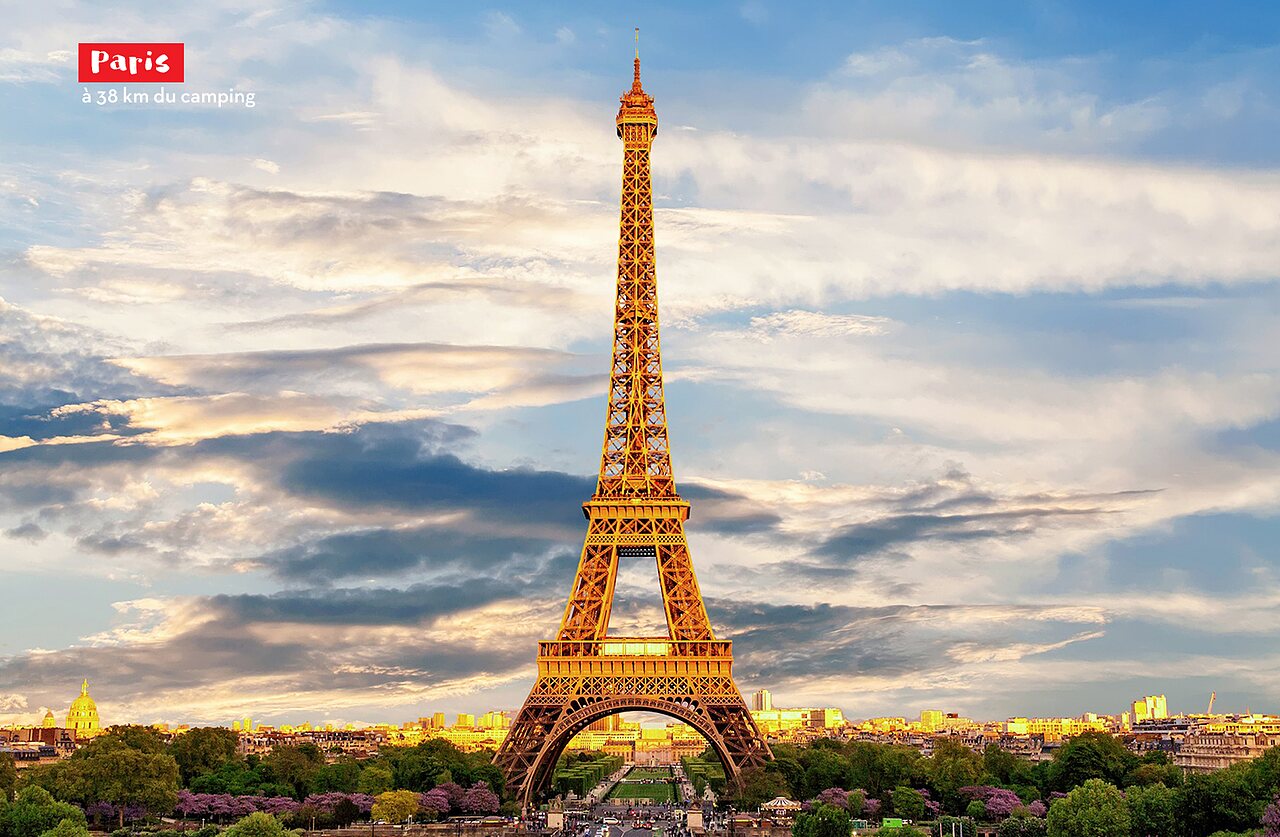 Iconic Eiffel Tower in Paris, city of light near the campsite.