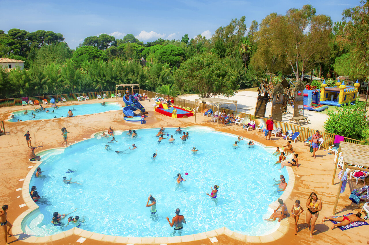 Swimming pools, slides at CAPFUN Parc et Plage campsite in Hy�res les Palmiers.