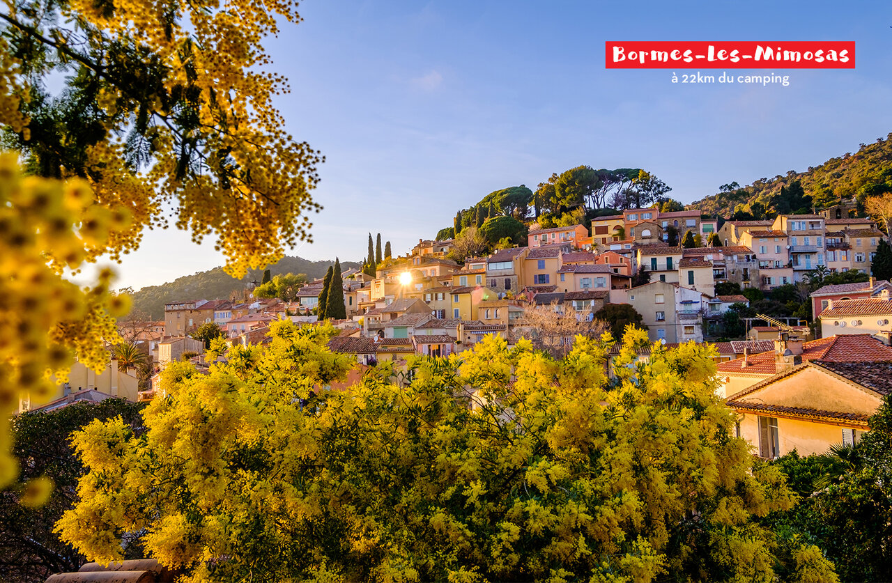 Flowery village of Bormes-les-Mimosas, tourist attraction to visit near the campsite.