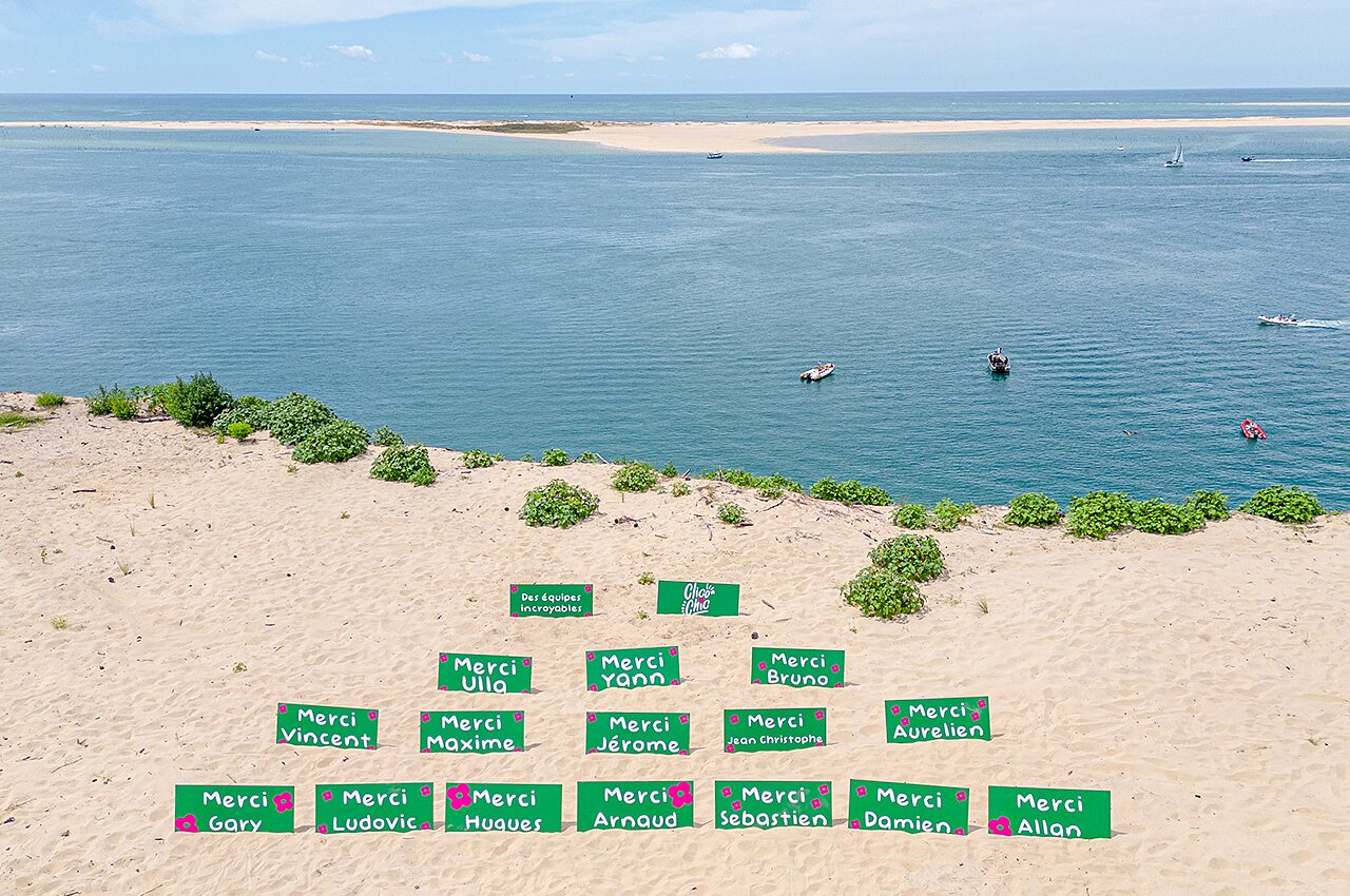 Beach, sea, aerial view at CLICOCHIC Petit Nice campsite in PYLA SUR MER (33).