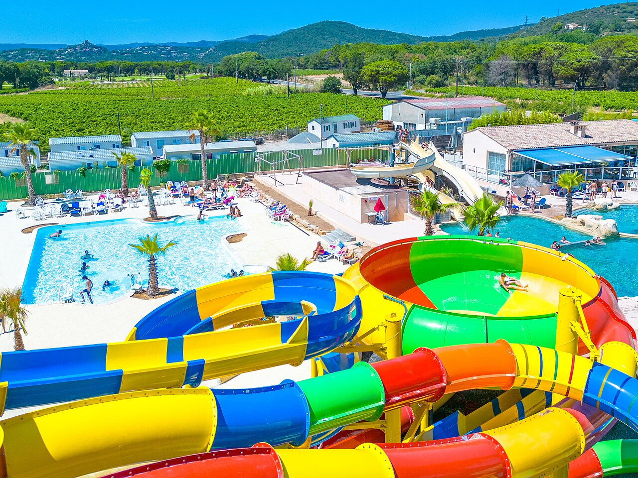 Water park, slides and pools at CAPFUN La Pin�de de Grimaud campsite.