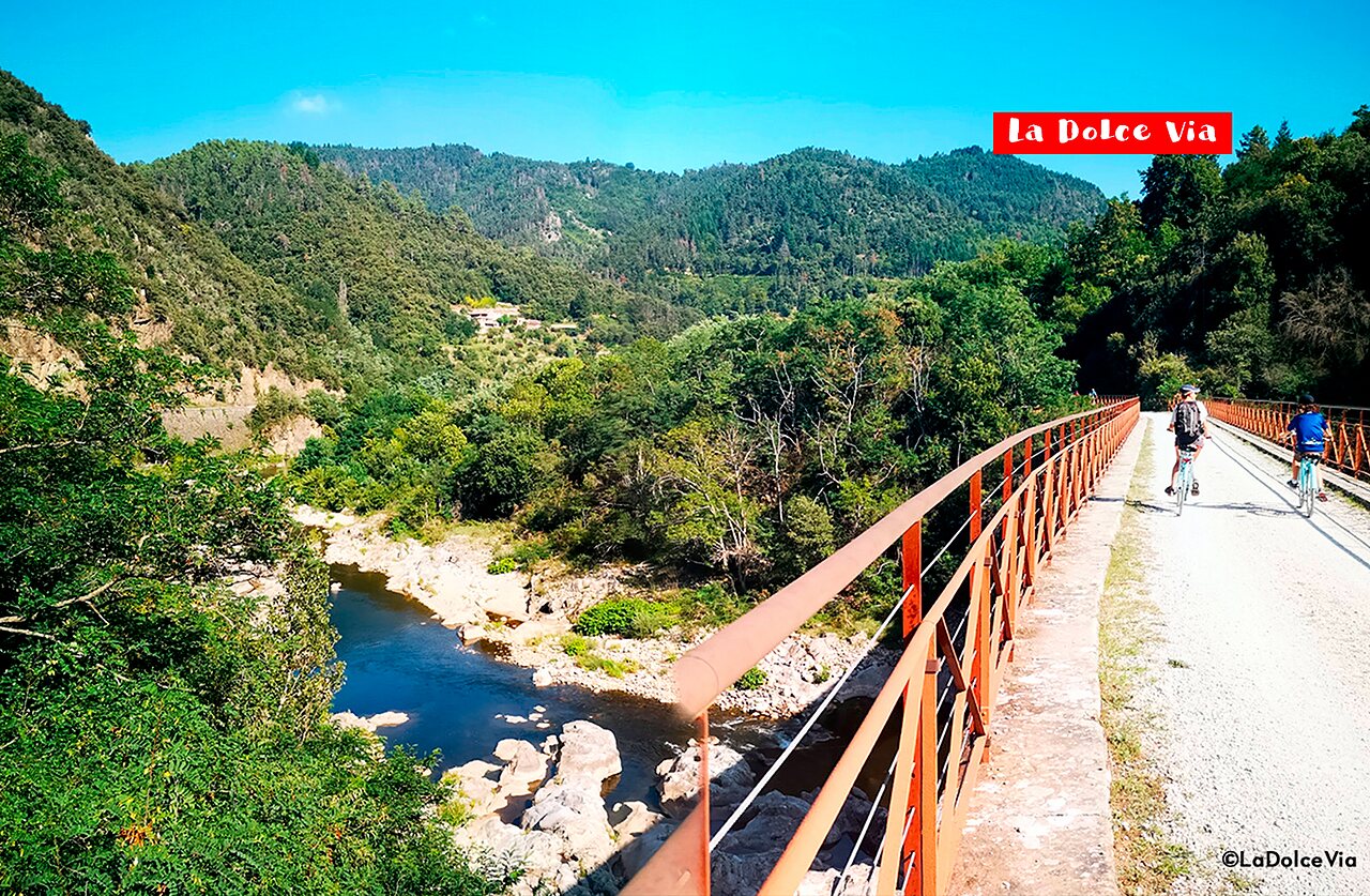 La Dolce Via cycling path in Ard�che, a must-visit spot near the campsite.