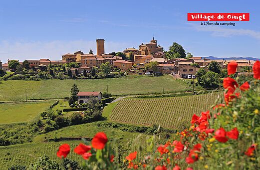 Medieval village of Oingt, golden stones, Beaujolais vineyards, to visit near Anse.