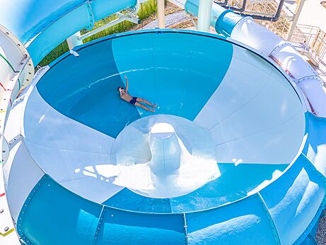 Giant funnel water slide, CAPFUN Les Portes du Beaujolais campsite Anse.