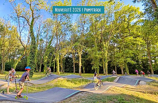 Modern pumptrack for bikes and scooters at VAGUES OCEANES campsite Near the Fountain.