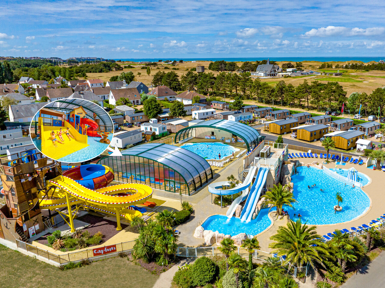 Swimming pools, water slides and Mobil-homes at CAPFUN La Route Blanche campsite in Breville sur Mer (50).