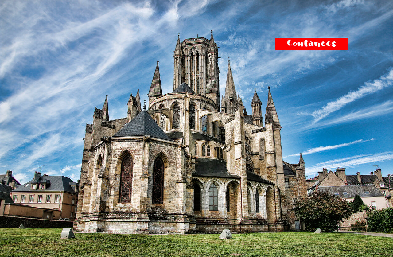 Coutances Cathedral, impressive historic monument to visit in Normandy, France.