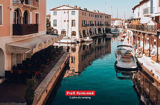 Charming lakeside village of Port Grimaud, canals and boats, near Fréjus.