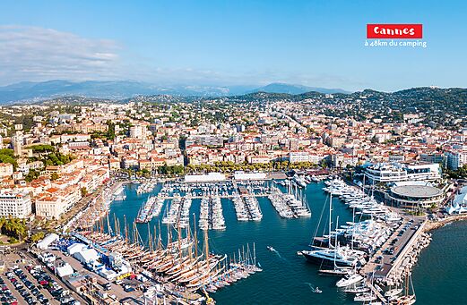 Aerial view of Cannes port and city on the French Riviera.