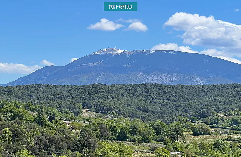 Snowy Mont Ventoux, green natural landscape in Provence, France.