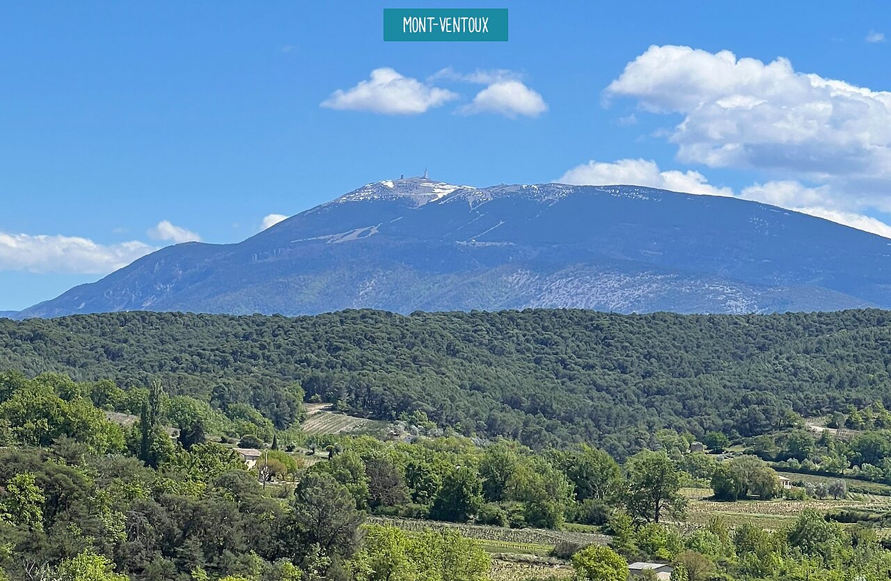 Snowy Mont Ventoux, green natural landscape in Provence, France.