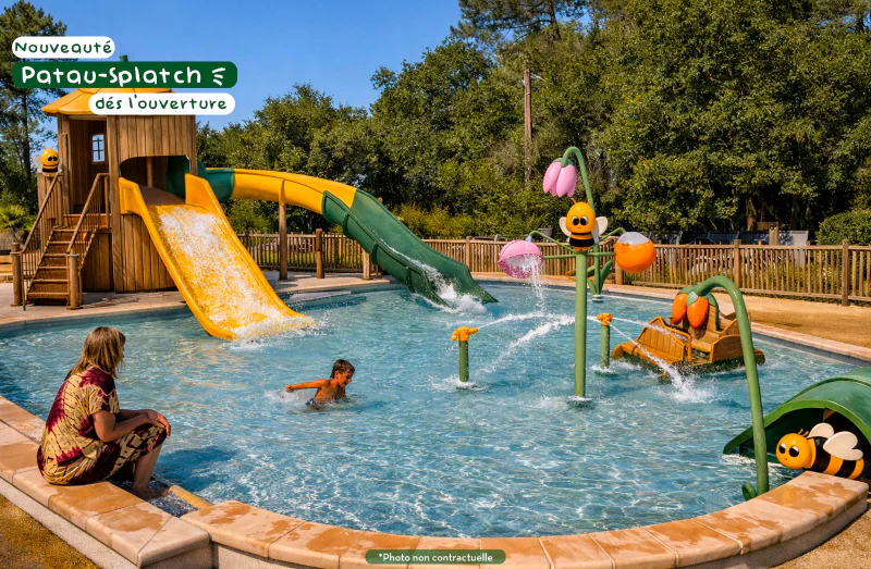 Fun pool, slides and water games at CLICOCHIC Soleil Levant campsite.
