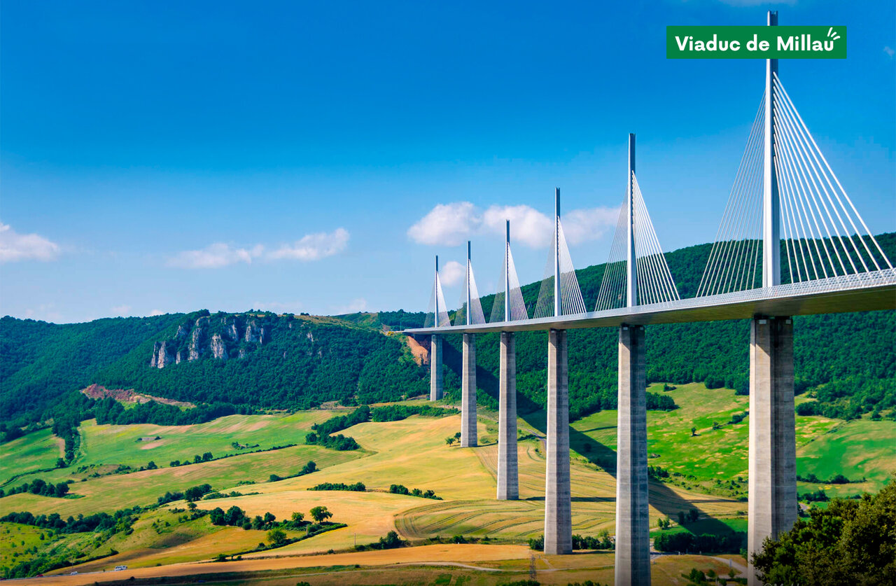 Millau Viaduct, impressive cable-stayed bridge, a must-visit attraction in Aveyron.