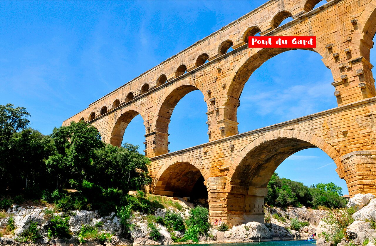 Pont du Gard, majestic Roman aqueduct, to visit near Remoulins, Gard.