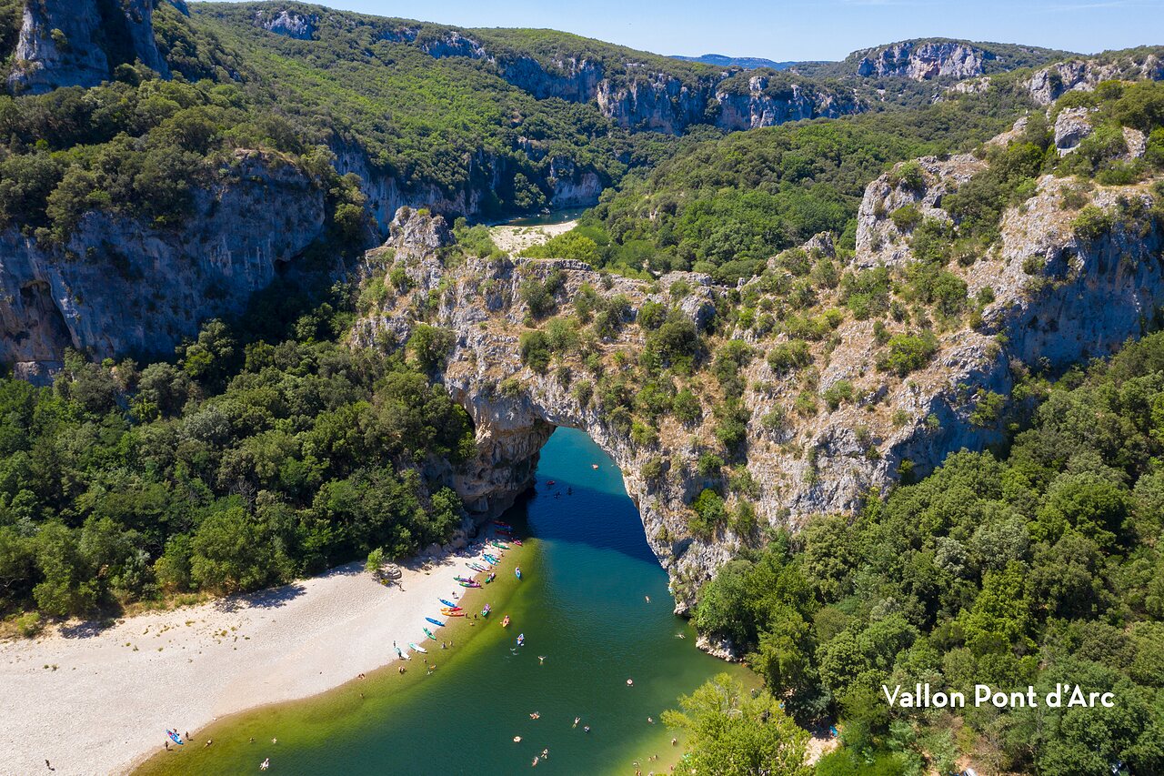 Natural Pont d'Arc arch over Ard�che, tourist site near Vallon-Pont-d'Arc.