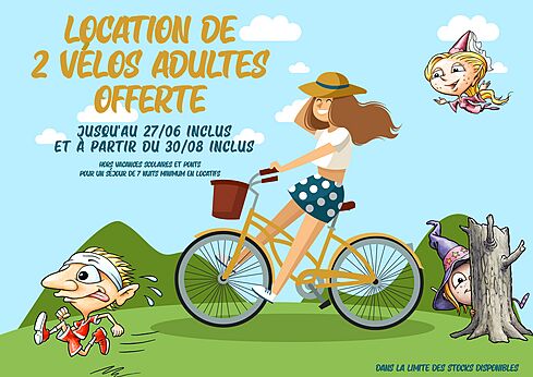 Promotion rental 2 adult bikes at CAPFUN Talaris Vacances campsite in Lacanau (33).