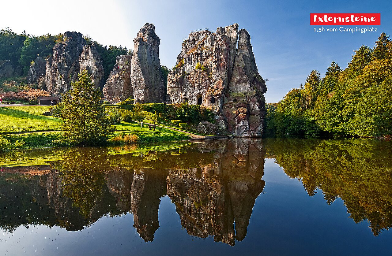 Natural rock formations of Externsteine, a tourist attraction to visit in Germany.