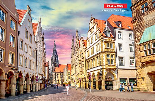 Historic center of Münster with gabled houses and its cathedral.