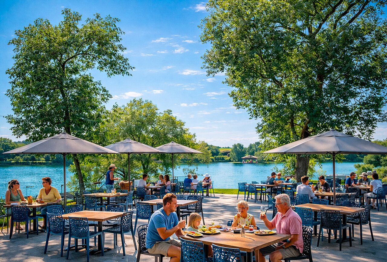 Restaurant terrace at CAPFUN Tensch Jolie campsite in Grostenquin (57).
