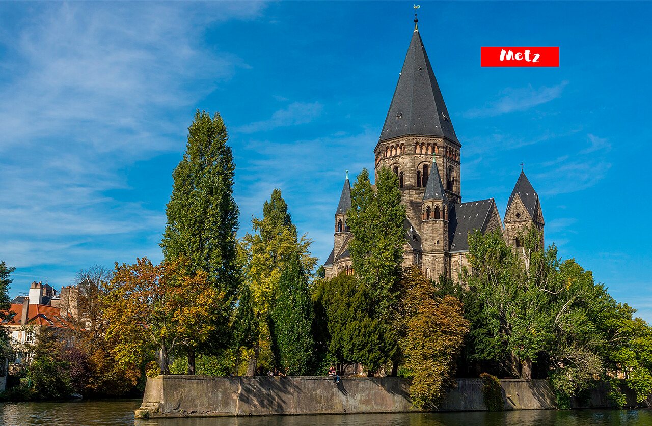 Temple Neuf in Metz, historic monument by the water in Lorraine.