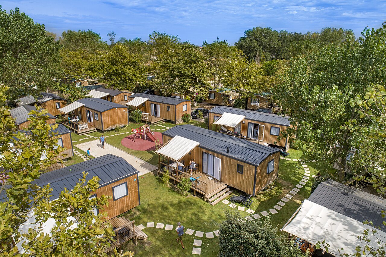 Modern Mobile-homes, terraces, playground at CAPFUN Teorix MARSEILLAN PLAGE (34).
