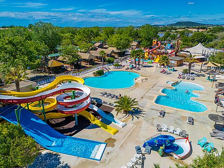 Water park with pools and giant slides at CAPFUN Teorix campsite in MARSEILLAN PLAGE (34)
