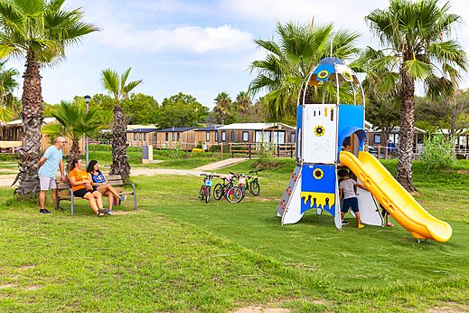Rocket playground with slide for children, CAPFUN Tordera-Nacions campsite Malgrat de Mar.