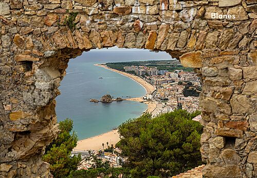 Panoramic view of the beach and city of Blanes, Costa Brava.