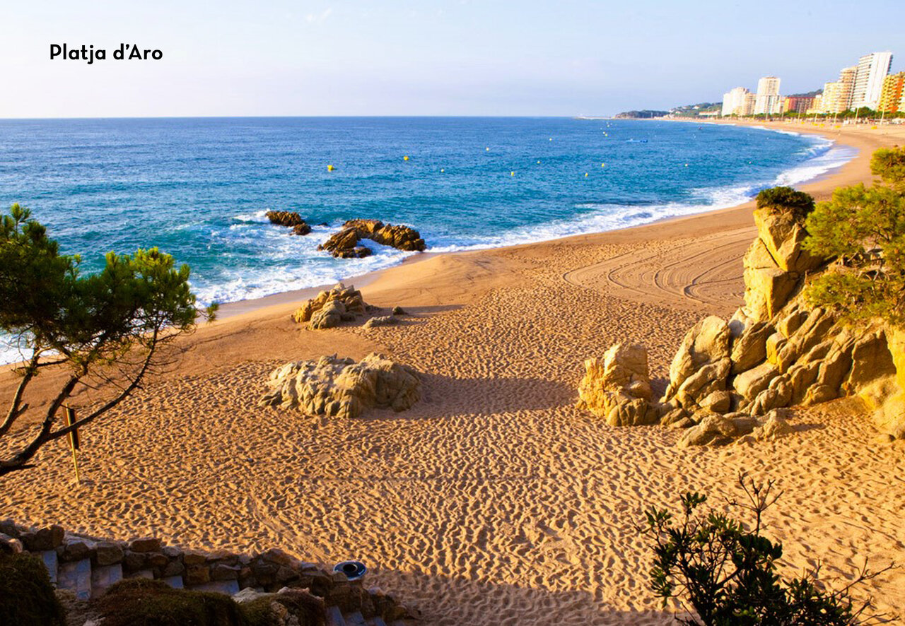 Fine sandy beach and Mediterranean Sea in Platja d'Aro, Costa Brava.