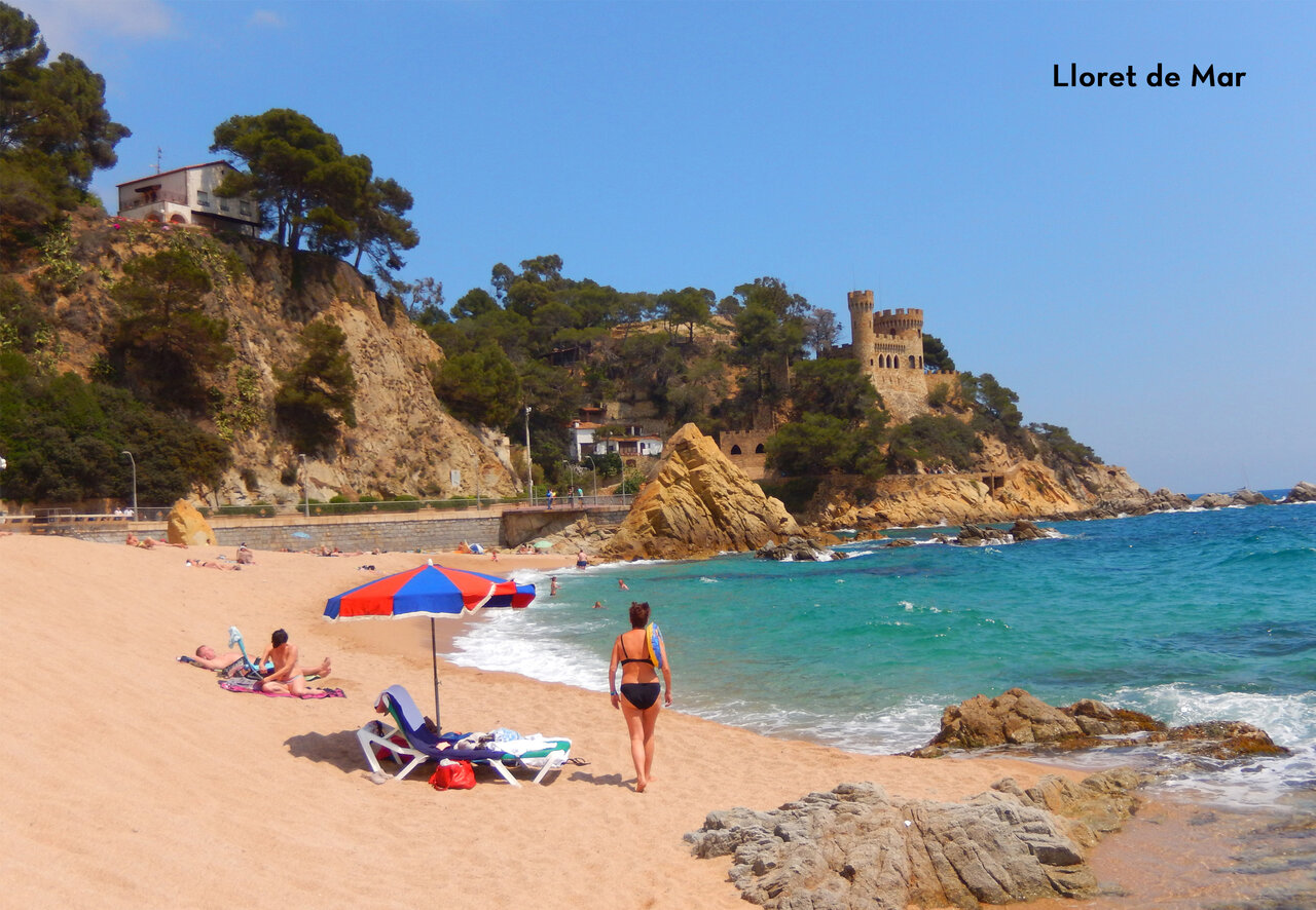 Lloret de Mar beach with castle, tourist place to visit.