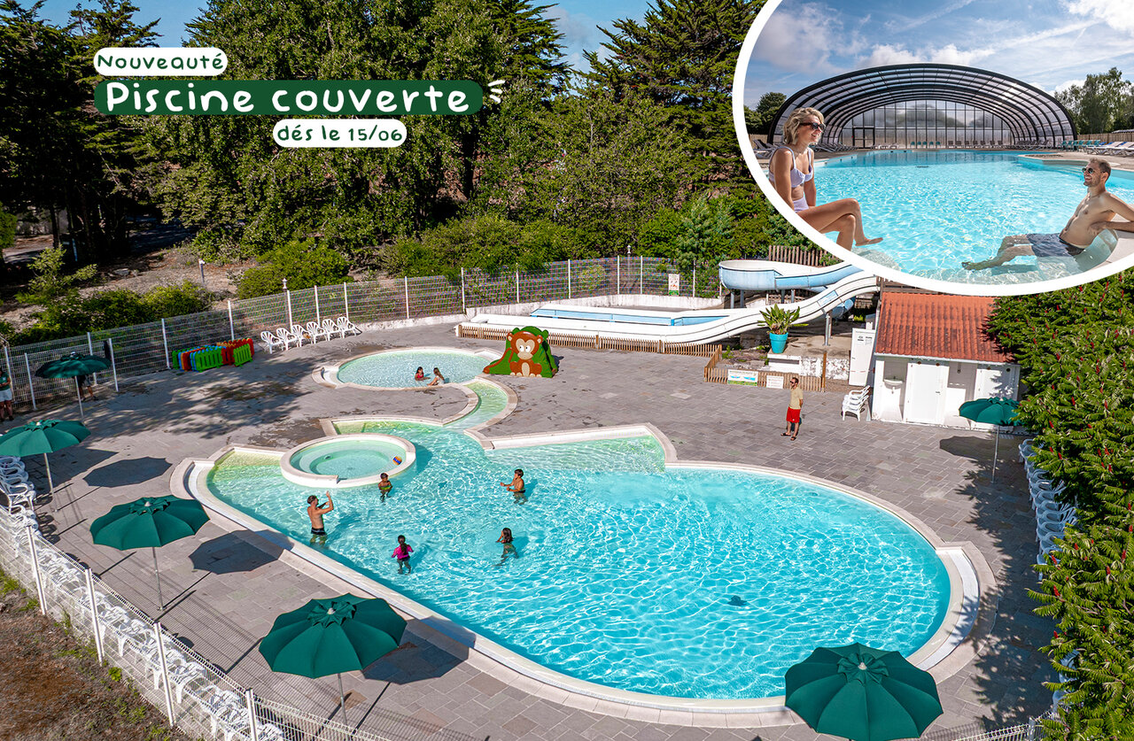 Pool, slide at CLICOCHIC Trois Ch�nes campsite in Pornichet (44).