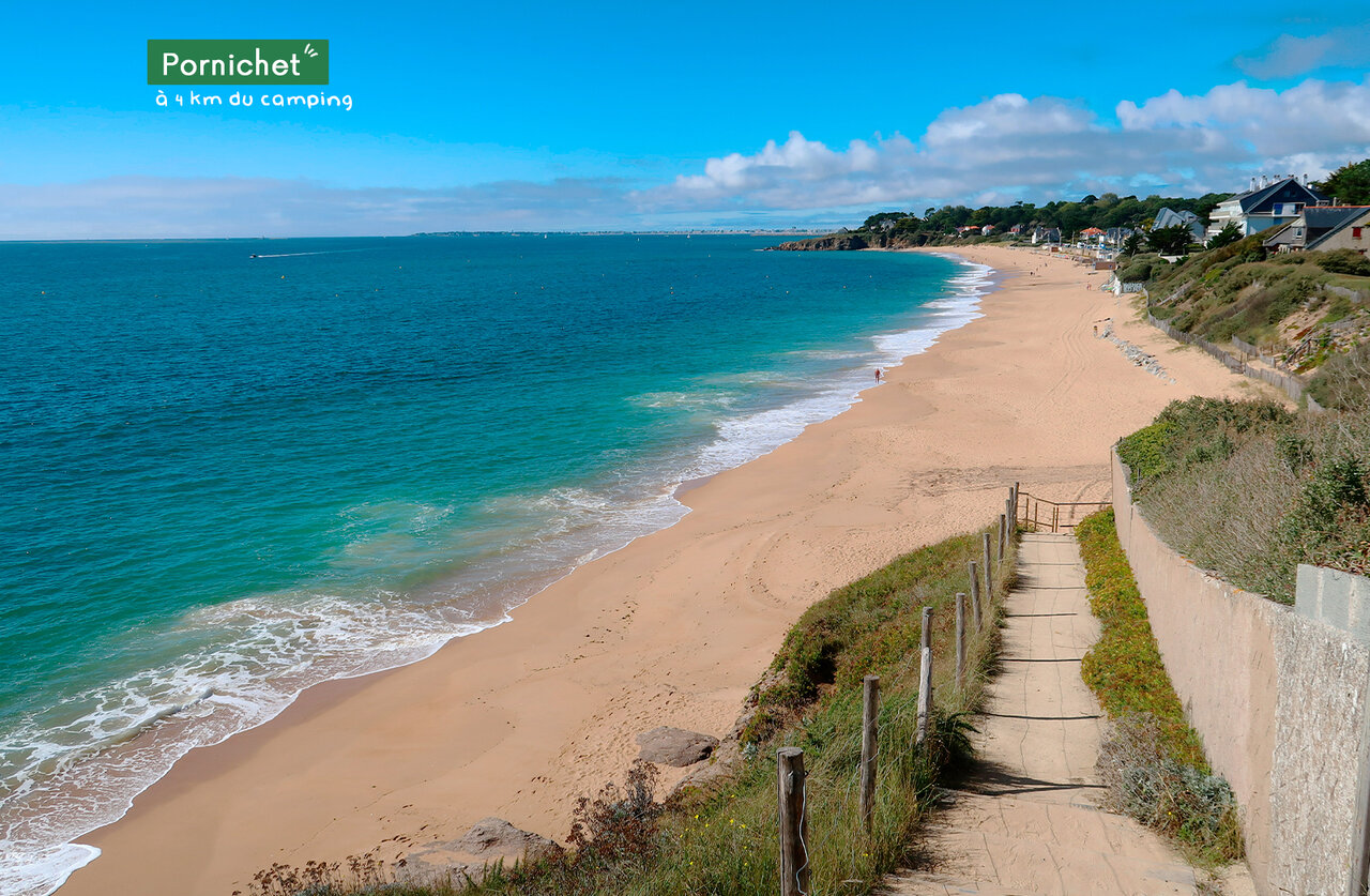 Fine sandy beach and turquoise sea in Pornichet, Loire-Atlantique.