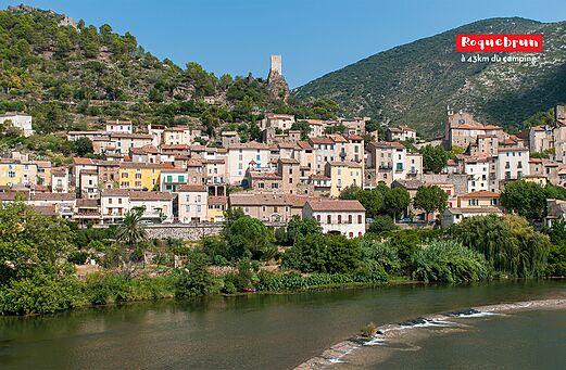 Medieval village of Roquebrun and its tower, near B�ziers in Occitania.