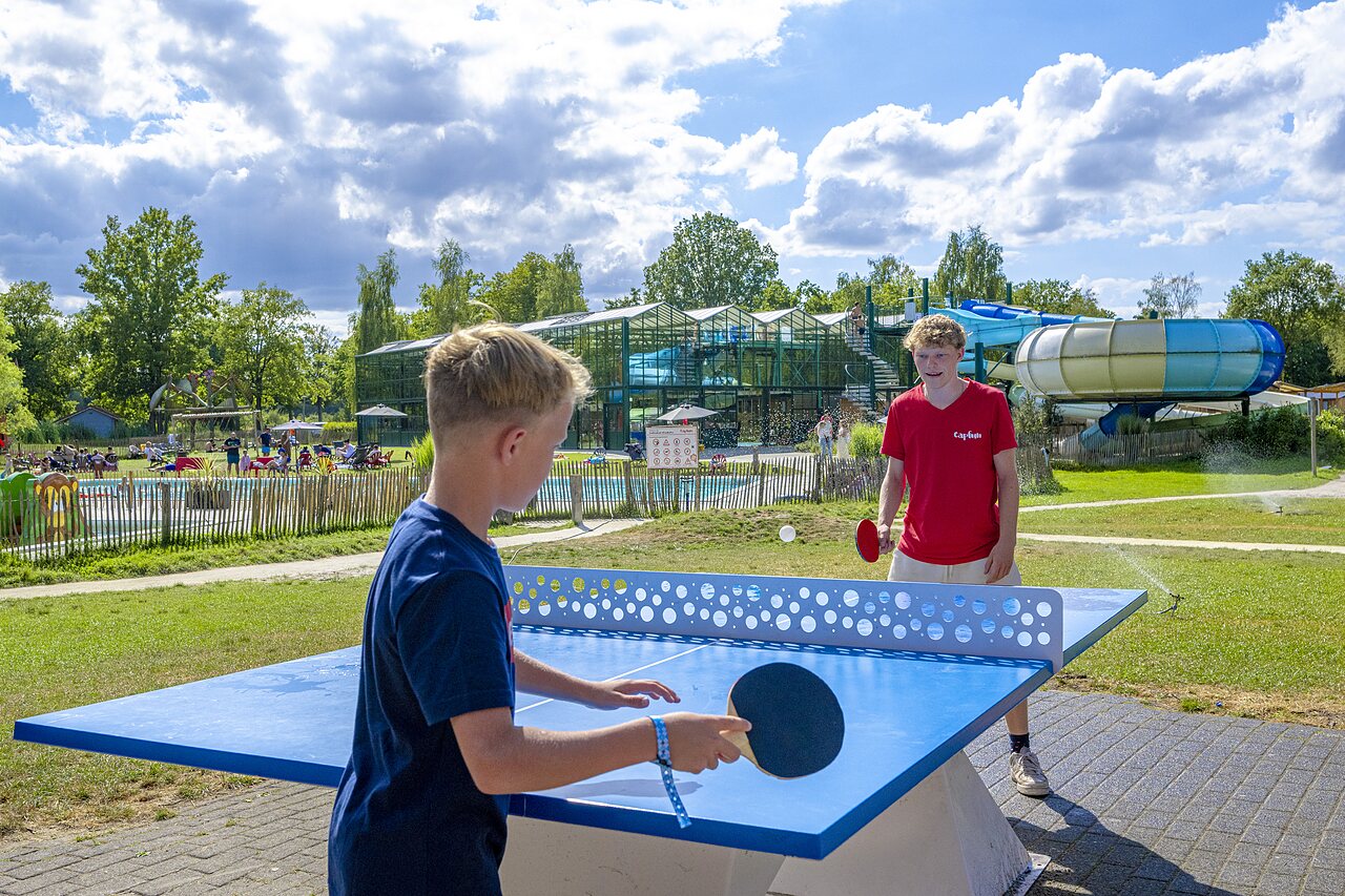 Table tennis, swimming pool and water slides at CAPFUN Vlinderloo campsite in Enschede.